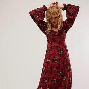 Free People Jaymes Midi Dress in Burgundy Combo